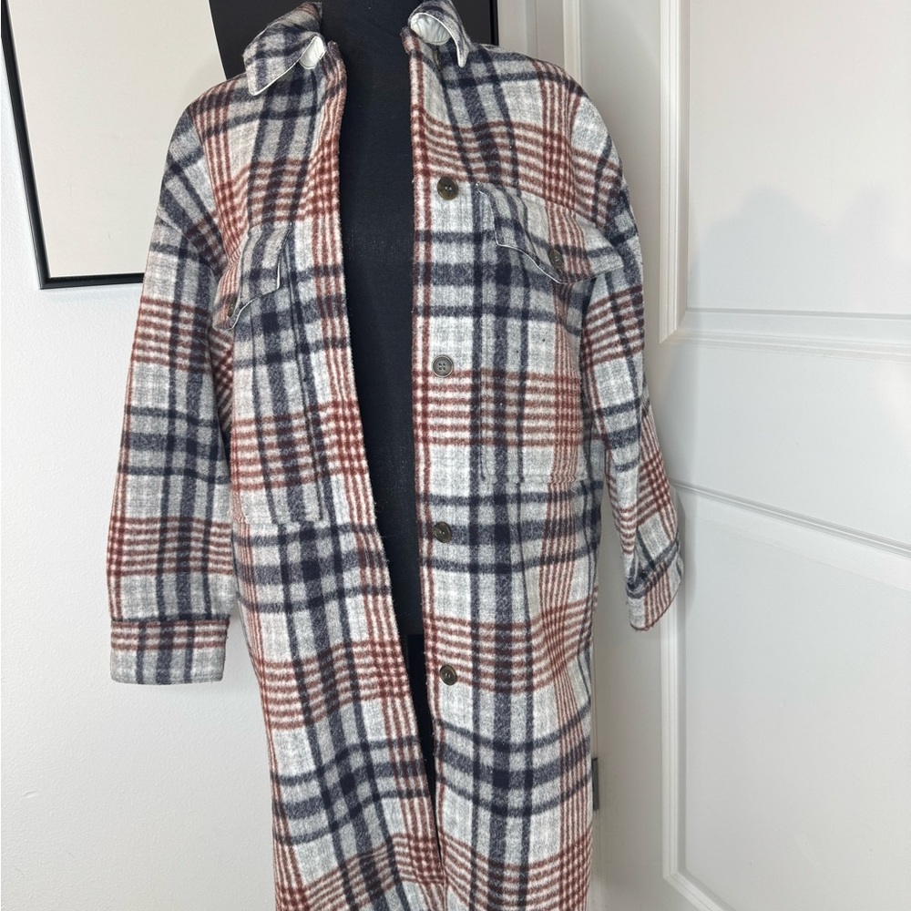 Zara Red and Gray Plaid Trench Coat